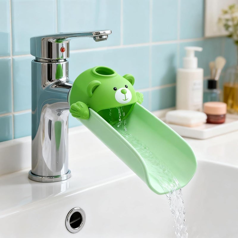 SKYROKU Faucet Extender for Kids, Temperature-Sensitive Faucet Spout Extension for Independent Hand Washing - Cute Bear Design, Fits Most Bathroom & Kitchen Sinks(Green) - Image 2